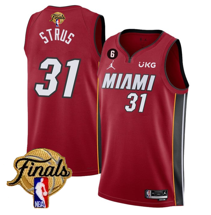 Men's Miami Heat #31 Max Strus Red 2023 Finals Statement Edition With NO.6 Patch Stitched Basketball Jersey Men's Miami Heat #31 Max Strus Red 2023 Finals Statement Edition With NO.6 Patch Stitched Basketball Jersey
